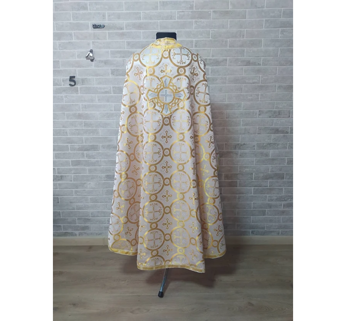 White Greek style vestments set in Nika brocade - Liturgical clothes for priest