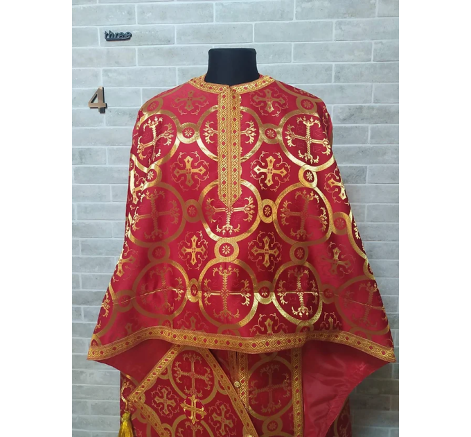 White Greek style vestments set in Nika brocade - Liturgical clothes for priest