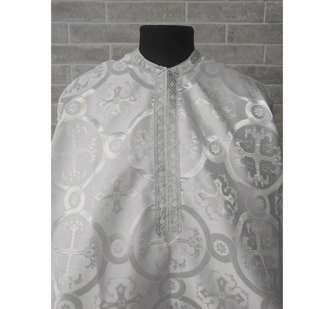 White Greek style vestments set in Nika brocade - Liturgical clothes for priest