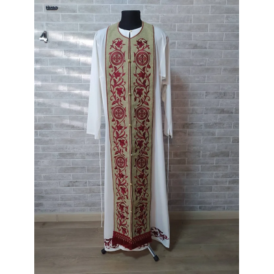 Summer Greek vestment with machine embroidery in linen-gabardine orthodox