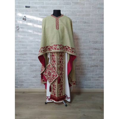 Summer Greek vestment with machine embroidery in linen-gabardine orthodox