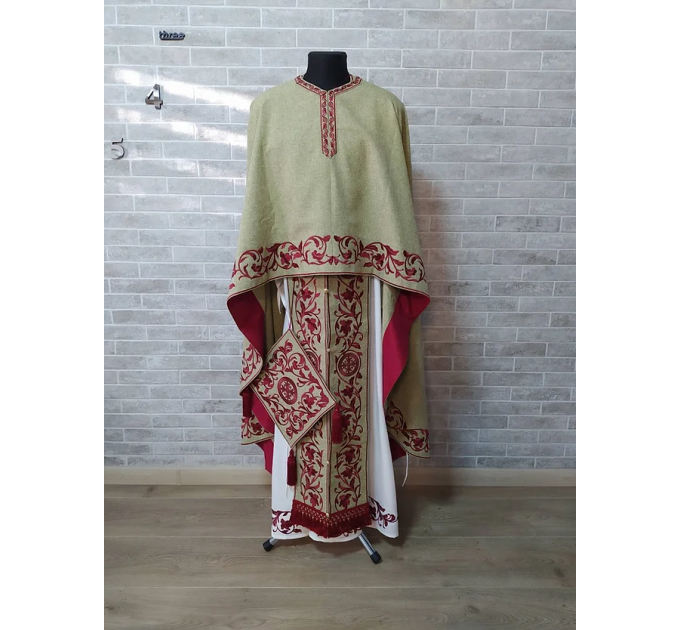 Summer Greek vestment with machine embroidery in linen-gabardine orthodox