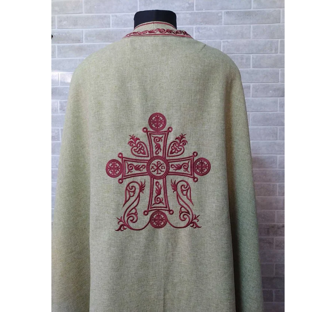 Summer Greek vestment with machine embroidery in linen-gabardine orthodox