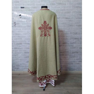 Summer Greek vestment with machine embroidery in linen-gabardine orthodox