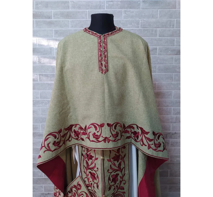 Summer Greek vestment with machine embroidery in linen-gabardine orthodox