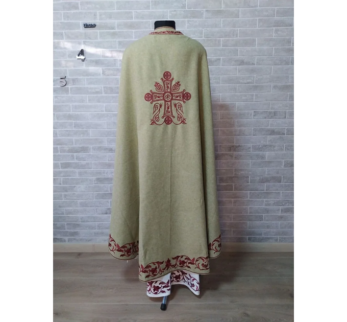 Summer Greek vestment with machine embroidery in linen-gabardine orthodox