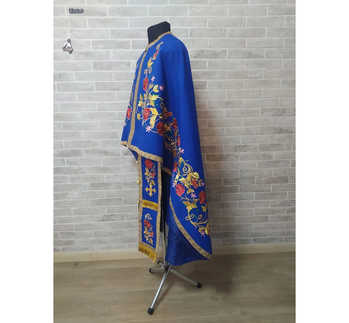 Blue Liturgical vestment in gabardine - Priest robe - Orthodox vestment - Priest