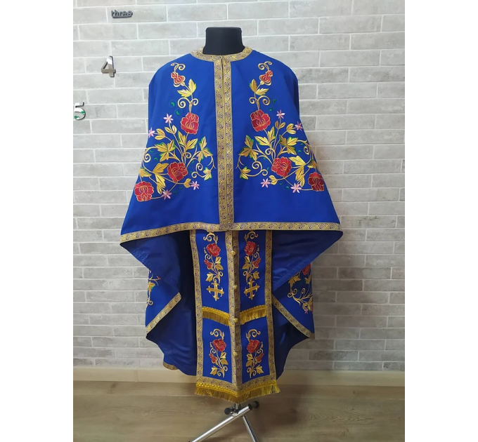 Blue Liturgical vestment in gabardine - Priest robe - Orthodox vestment - Priest