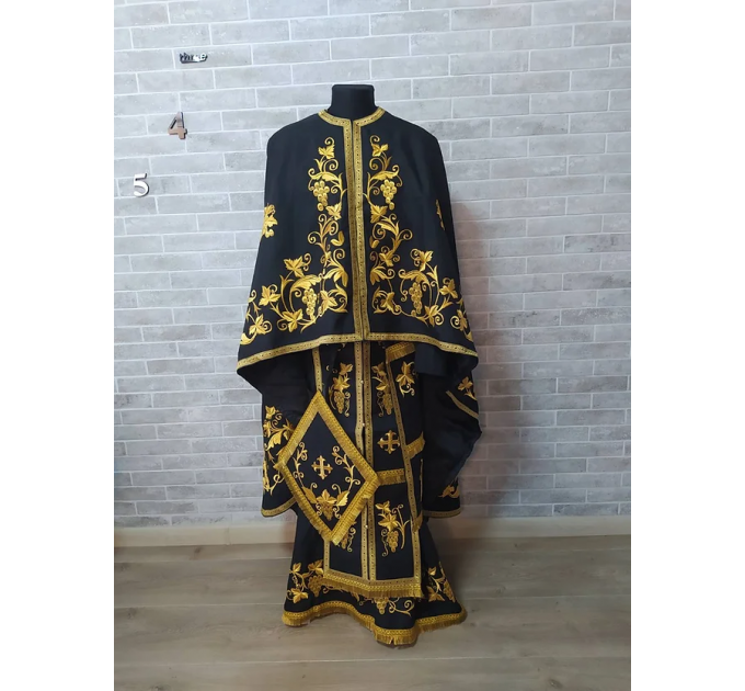 Dark embroidered Greek style vestment - Priest robe - Orthodox priest robe