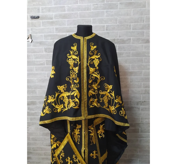 Dark embroidered Greek style vestment - Priest robe - Orthodox priest robe