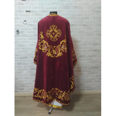 Dark red greek vestment - Orthodox clothes - Priest embroidered clothes