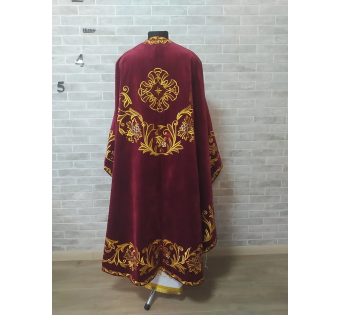 Dark red greek vestment - Orthodox clothes - Priest embroidered clothes