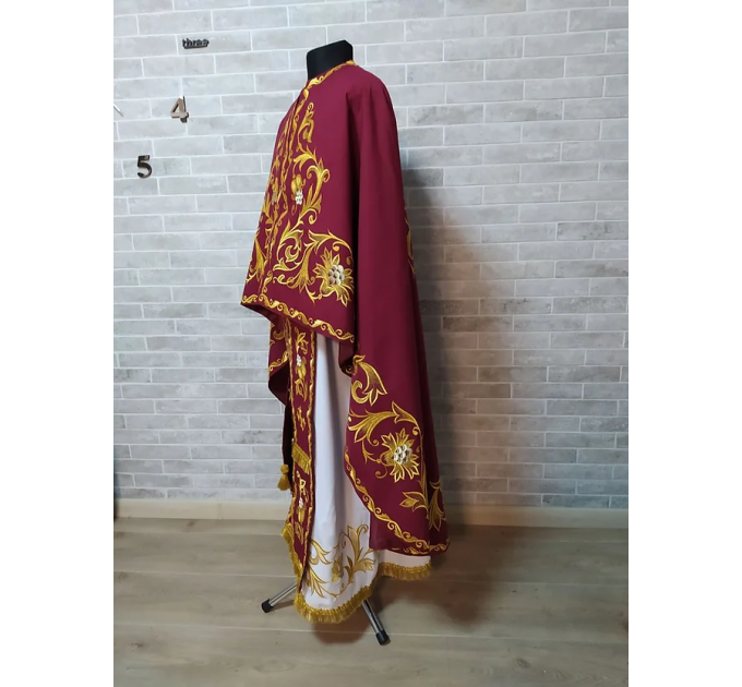 Dark red greek vestment - Orthodox clothes - Priest embroidered clothes