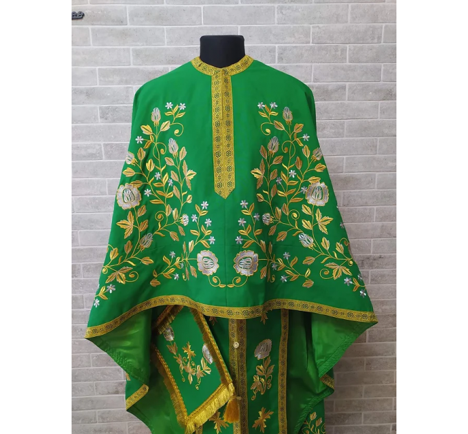 Green greek style vestment - Priest robe - Orthodox vestments - Liturgical cloth