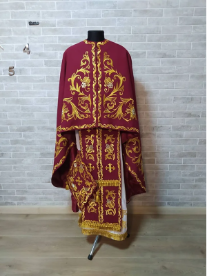Dark red greek vestment - Orthodox clothes - Priest embroidered clothes