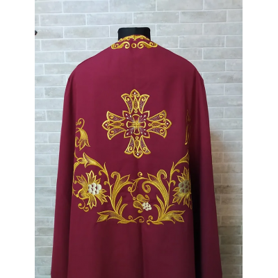 Dark red greek vestment - Orthodox clothes - Priest embroidered clothes