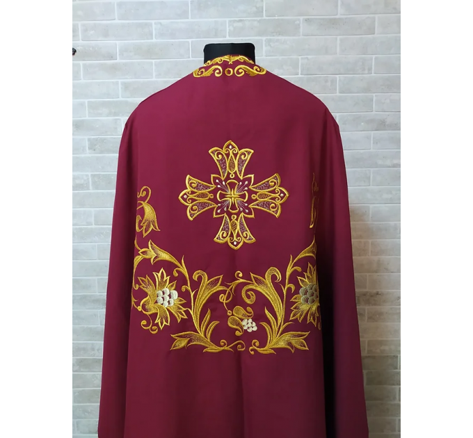 Dark red greek vestment - Orthodox clothes - Priest embroidered clothes