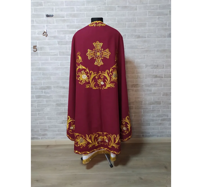 Dark red greek vestment - Orthodox clothes - Priest embroidered clothes