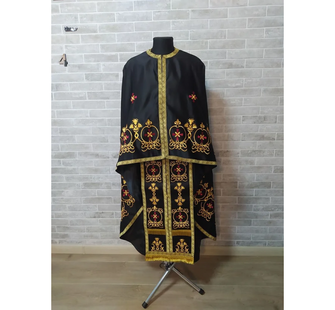 Black embroidered Priest robe - Orthodox greek style vestment - Church attire