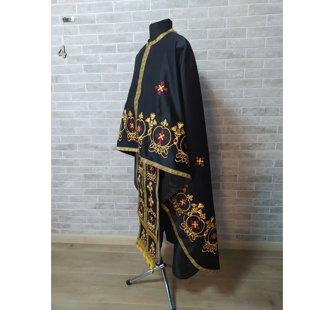 Black embroidered Priest robe - Orthodox greek style vestment - Church attire