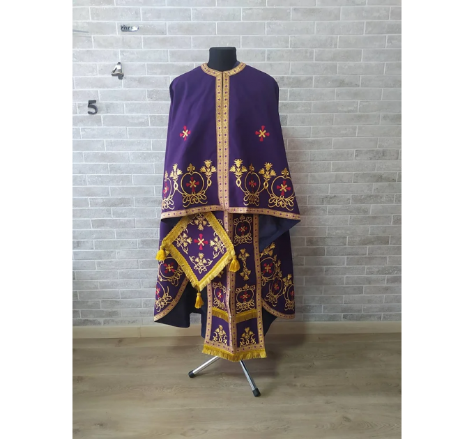 Black embroidered Priest robe - Orthodox greek style vestment - Church attire