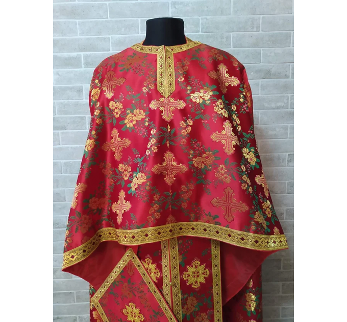 Greek vestment in maroon brocade - Church garments - Priest vestment -Floral