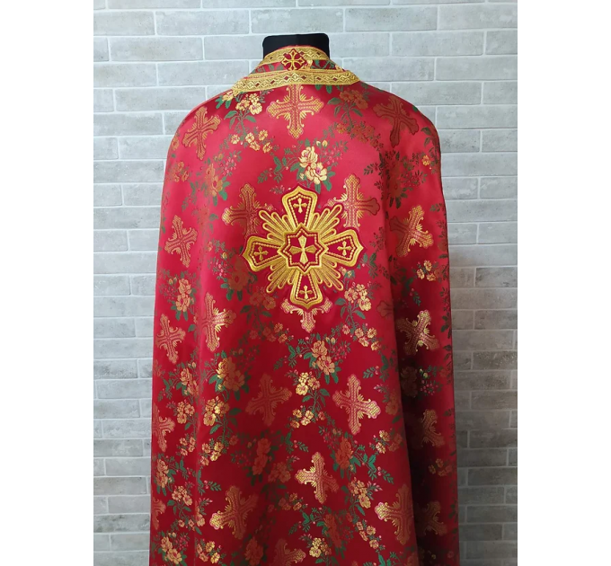 Greek vestment in maroon brocade - Church garments - Priest vestment -Floral