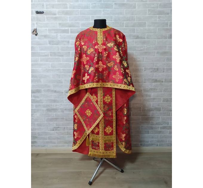 Greek vestment in maroon brocade - Church garments - Priest vestment -Floral