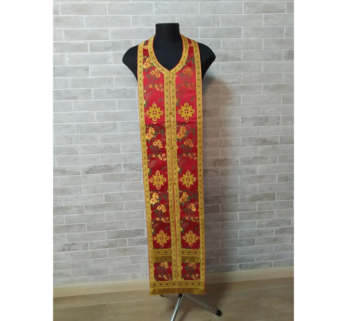 Greek vestment in maroon brocade - Church garments - Priest vestment -Floral