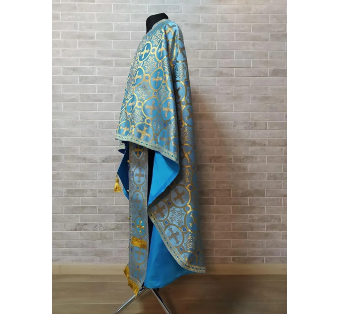 Liturgical vestment in blue brocade - Orthodox priest robe - Church attire