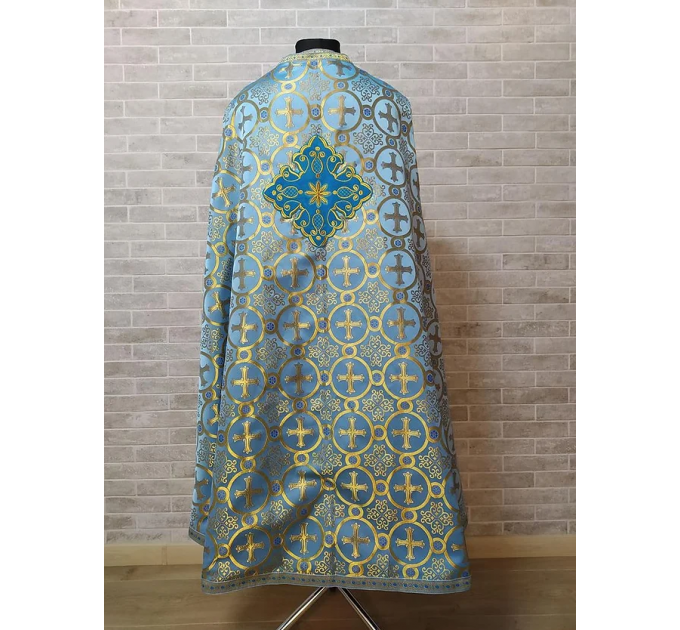 Liturgical vestment in blue brocade - Orthodox priest robe - Church attire