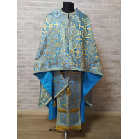 Liturgical vestment in blue brocade - Orthodox priest robe - Church attire