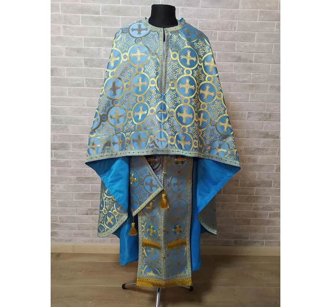 Liturgical vestment in blue brocade - Orthodox priest robe - Church attire