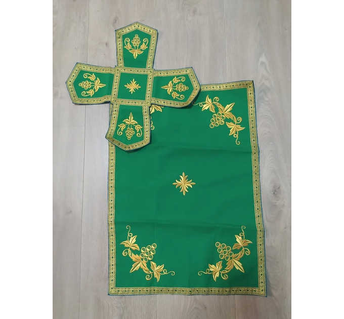 Embroidered Priest Orthodox Greek style vestment in green - Clergy robe suit