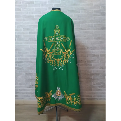 Embroidered Priest Orthodox Greek style vestment in green - Clergy robe suit