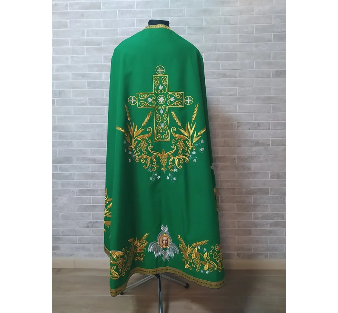 Embroidered Priest Orthodox Greek style vestment in green - Clergy robe suit