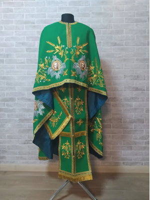 Embroidered Priest Orthodox Greek style vestment in green - Clergy robe suit