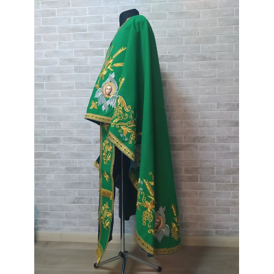 Embroidered Priest Orthodox Greek style vestment in green - Clergy robe suit