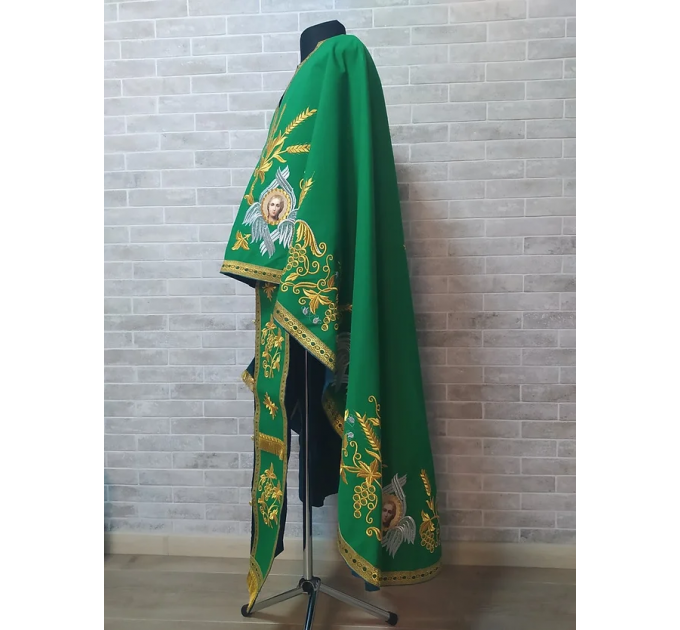 Embroidered Priest Orthodox Greek style vestment in green - Clergy robe suit