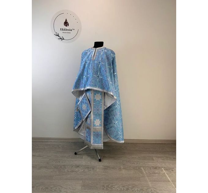 Liturgical blue vestment - Priest vestment on blue brocade - Church garment