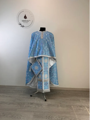 Liturgical blue vestment - Priest vestment on blue brocade - Church garment
