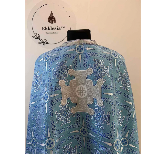 Liturgical blue vestment - Priest vestment on blue brocade - Church garment