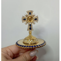 Brass miter cross with stones and pearls, top cross for bishops mitra