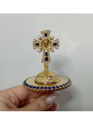 Brass miter cross with stones and pearls, top cross for bishops mitra