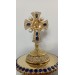 Brass miter cross with stones and pearls, top cross for bishops mitra