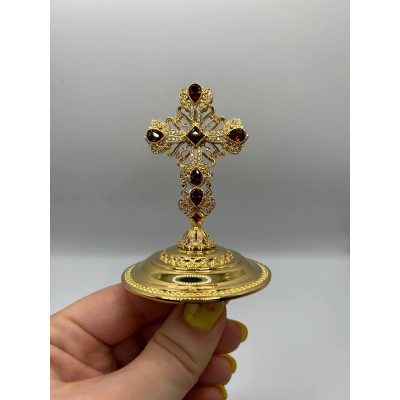 Brass miter cross with stones, cross for bishops mitra, mither cross