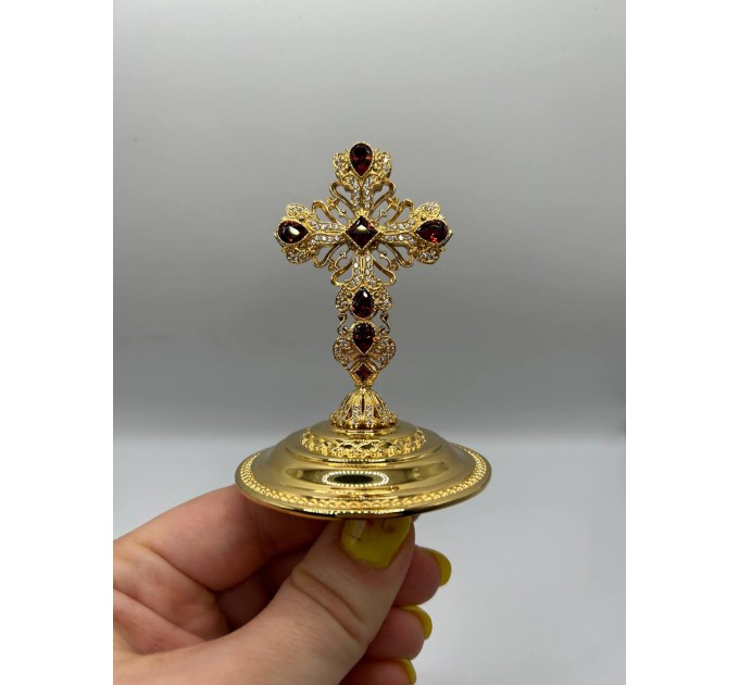 Brass miter cross with stones, cross for bishops mitra, mither cross