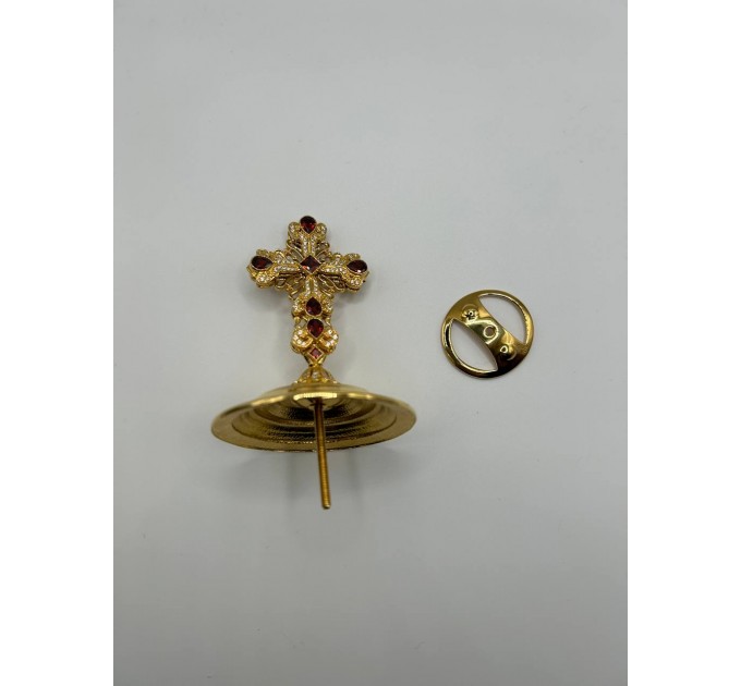 Brass miter cross with stones, cross for bishops mitra, mither cross