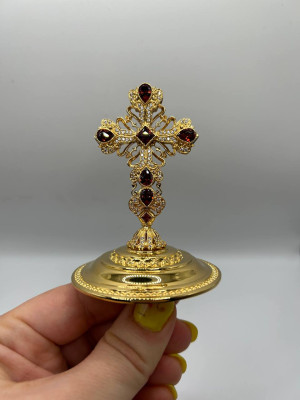 Brass miter cross with stones, cross for bishops mitra, mither cross