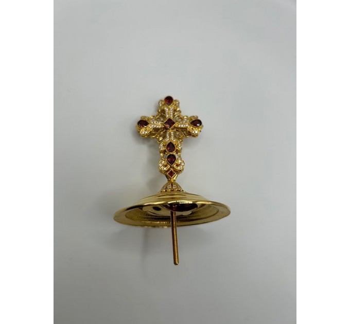 Brass miter cross with stones, cross for bishops mitra, mither cross